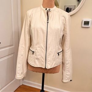 New Look MOTO Cream colored vegan leather motorcycle biker jacket Large